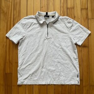 Ted Baker London Mens White Textured Ribbed Quarter Zip Polo Shirt Size 5 / XL
